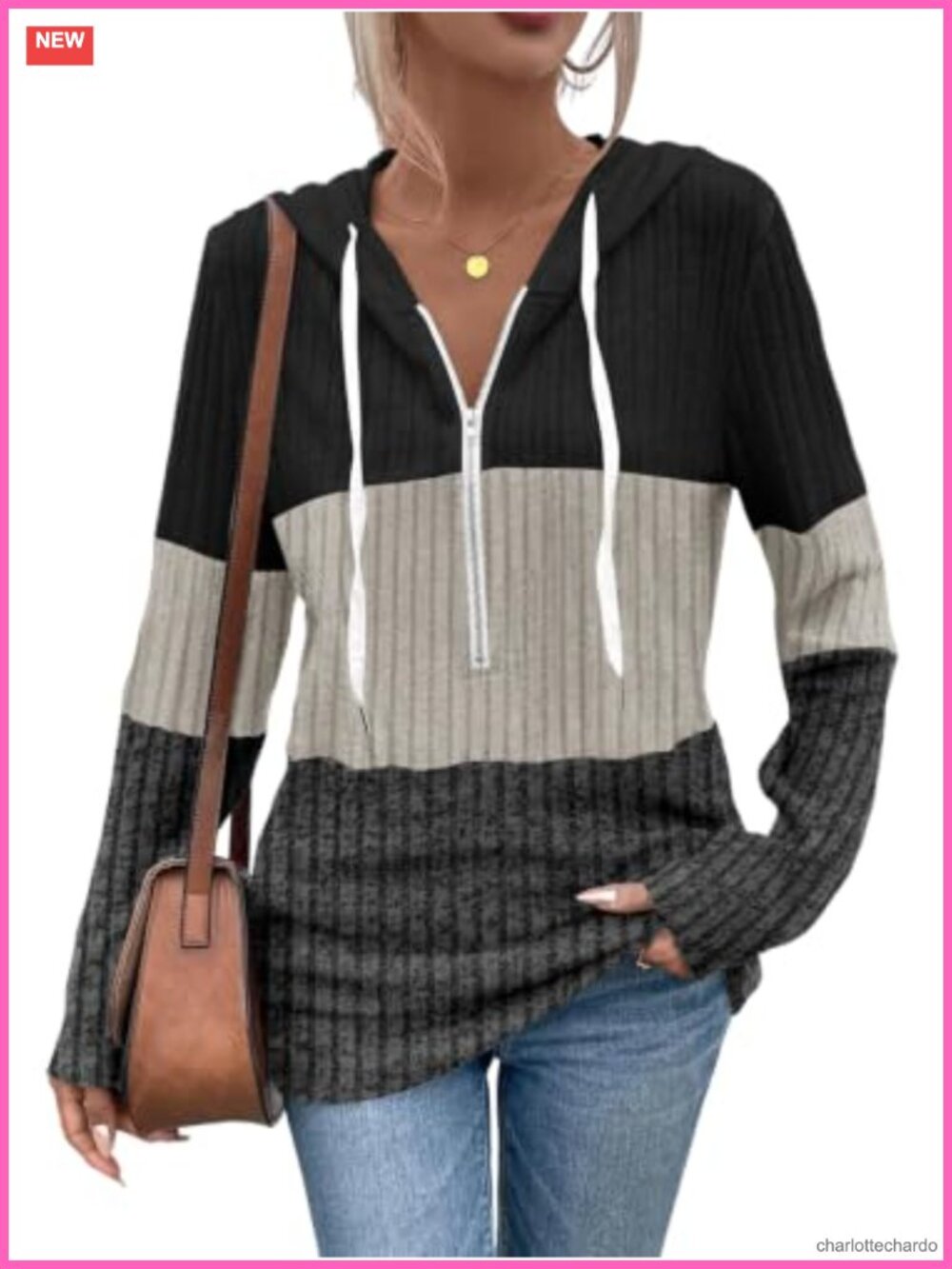Women's Half Zip Hoodie Casual Pullover Soft Color Block Long Sleeve